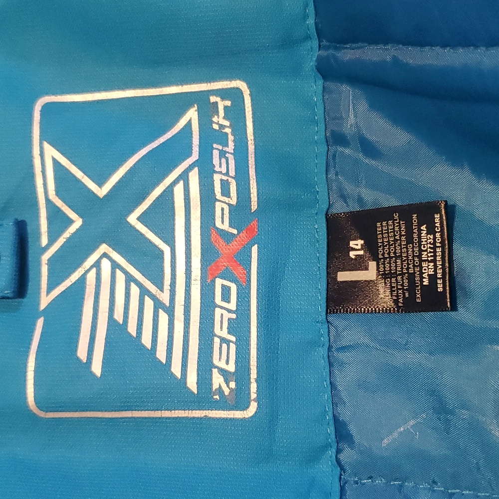 ZeroXposur Coat Blue Hooded White Trim Longer Ski Winter Size L - Picture 10 of 14